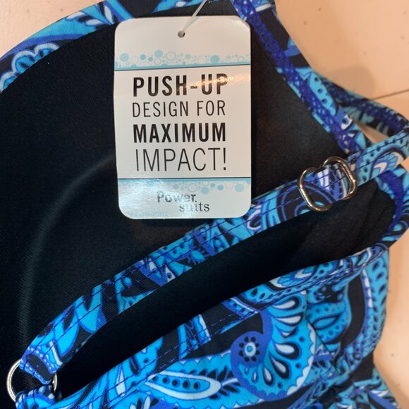 Assets Spanx Push Up Tankini Top Womens Sz S NEW Paisley Blue Slimming Vacation - Picture 11 of 12